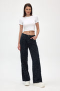Dark Indigo Fringed Wide Leg Jeans