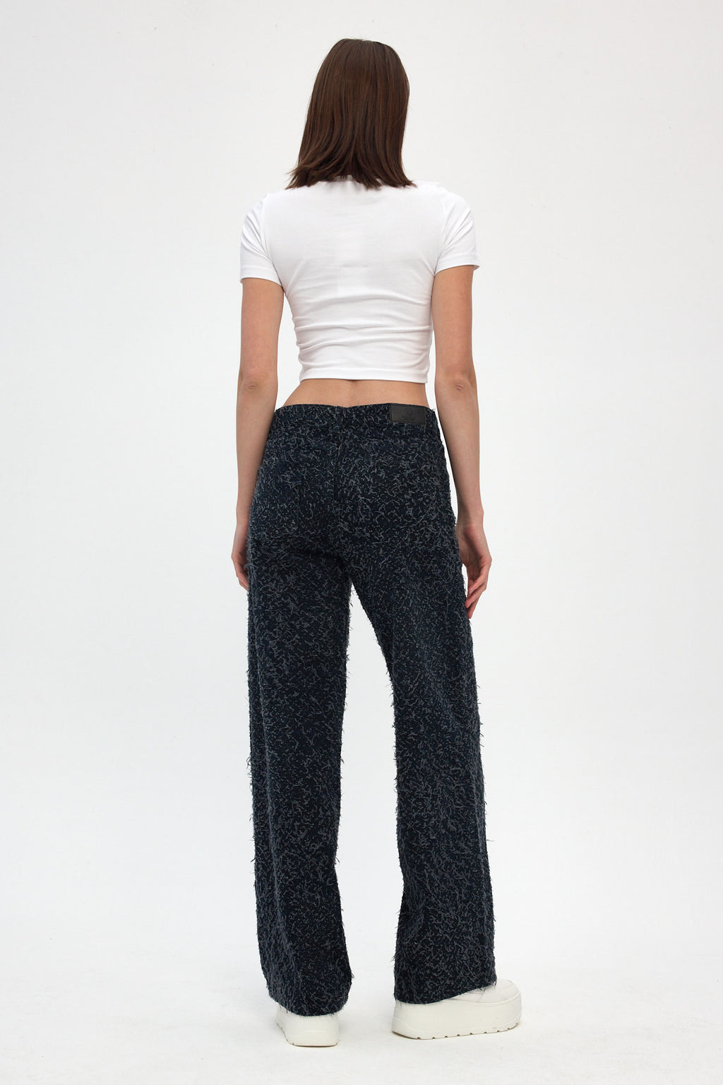 Dark Indigo Fringed Wide Leg Jeans