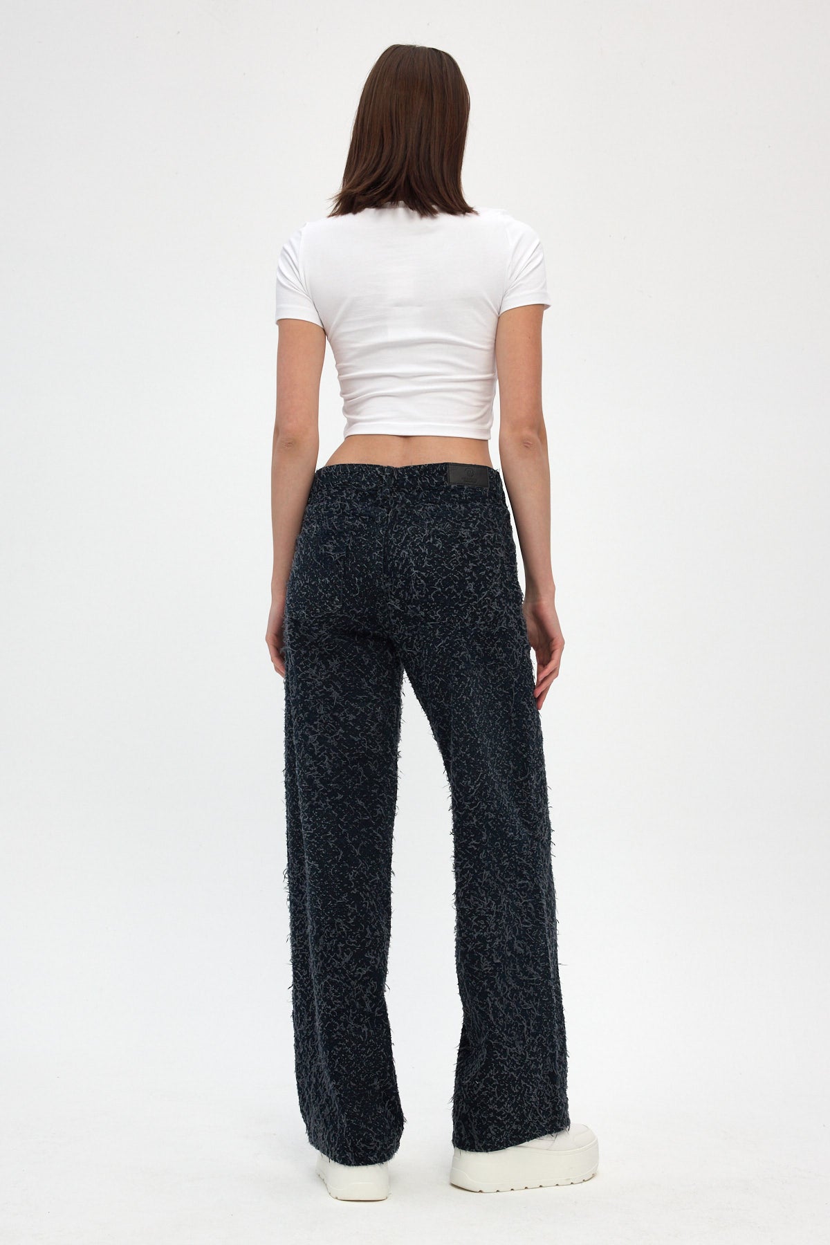 Dark Indigo Fringed Wide Leg Jeans