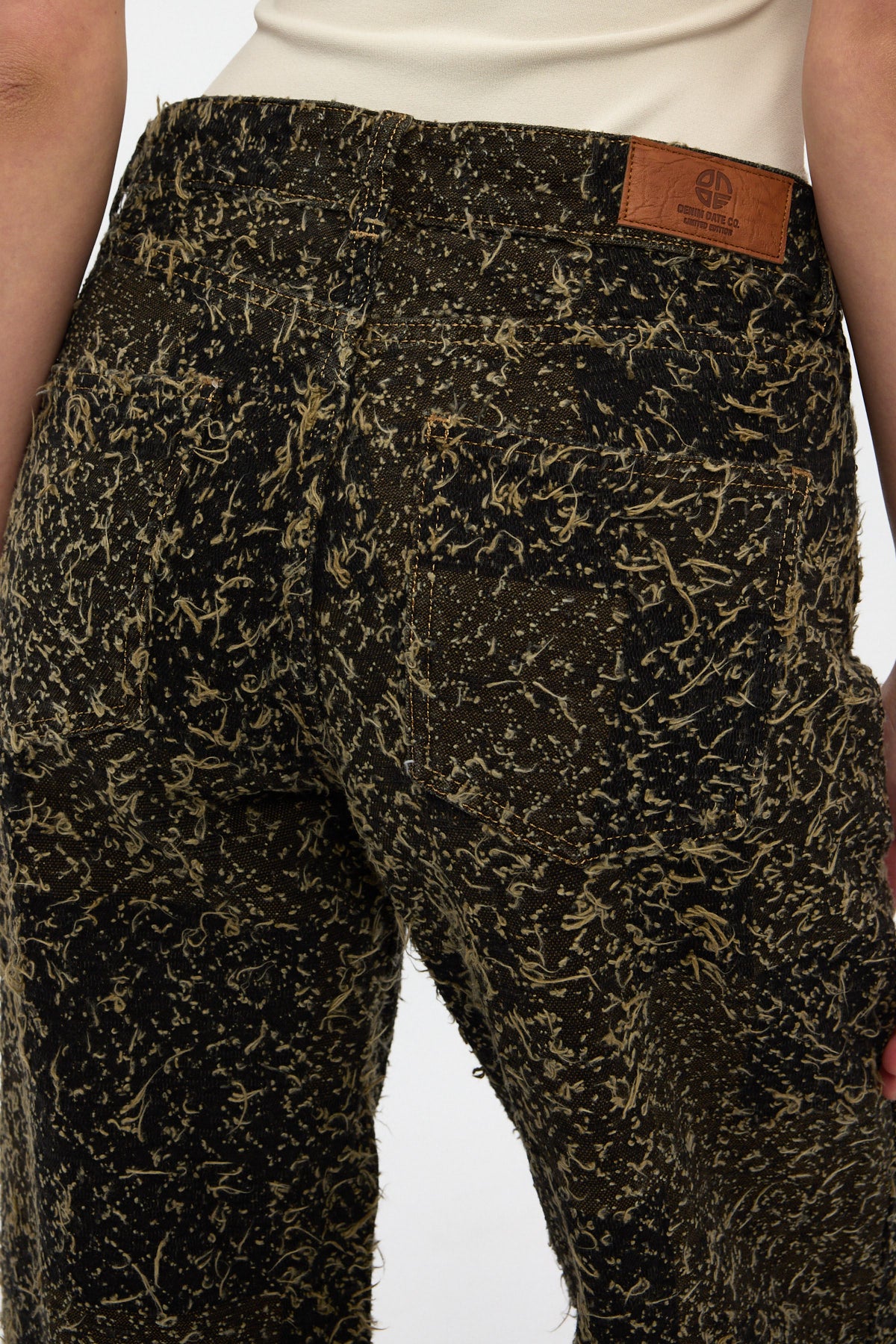 Gold Jacquard Fringed Wide Leg Jeans