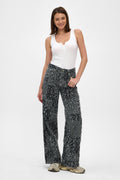 Contrast Jacquard Fringed Wide Leg Jeans