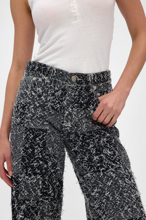 Contrast Jacquard Fringed Wide Leg Jeans