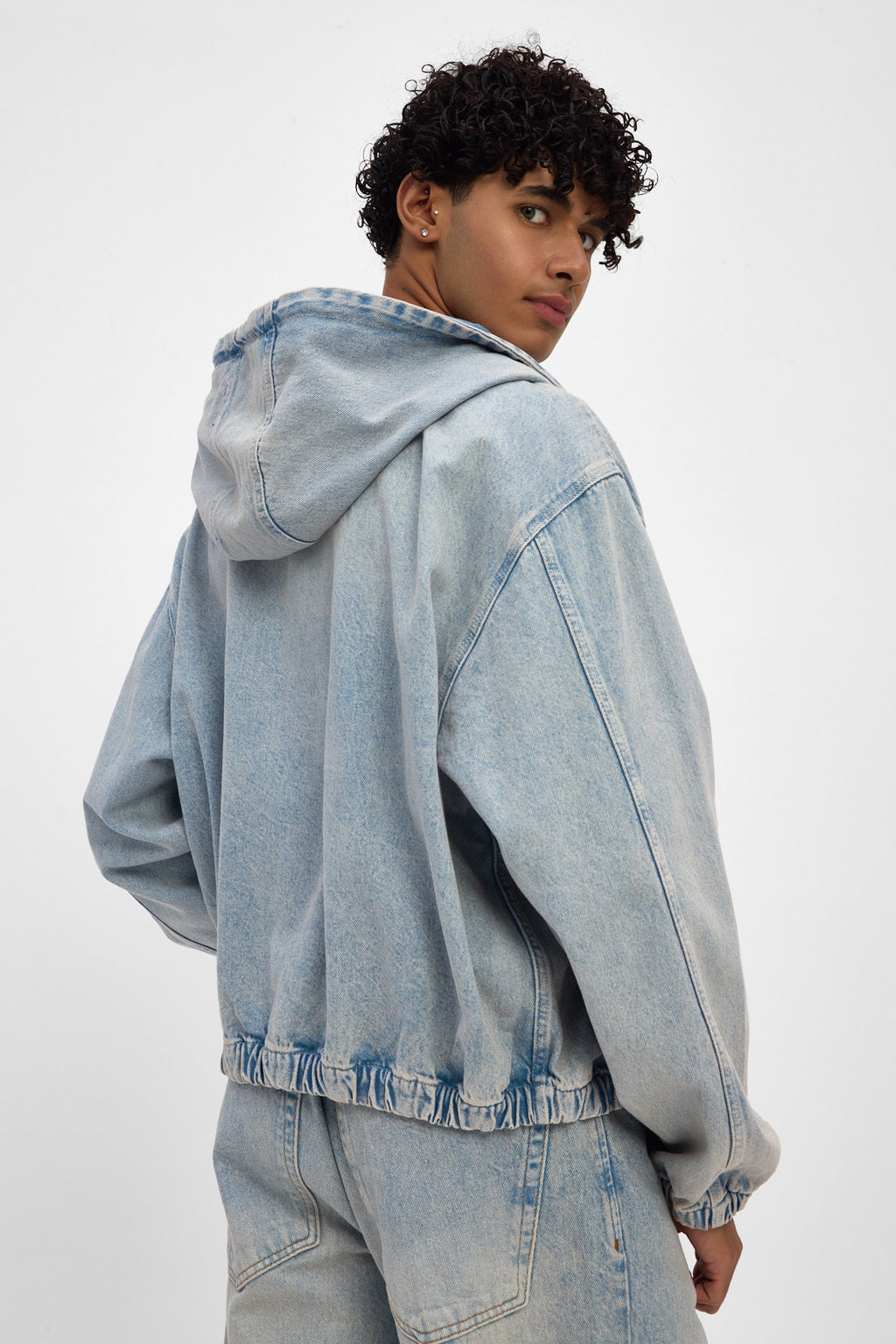 Light Blue Hooded Zip Denim Jacket