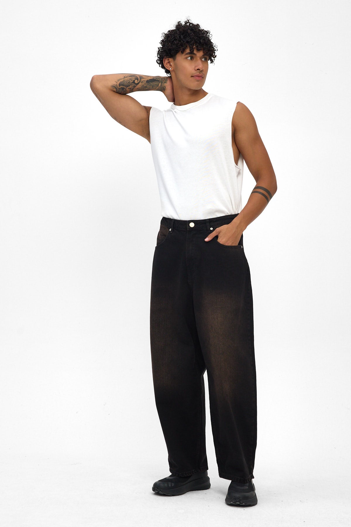 Washed Black Wide Baggy Jeans