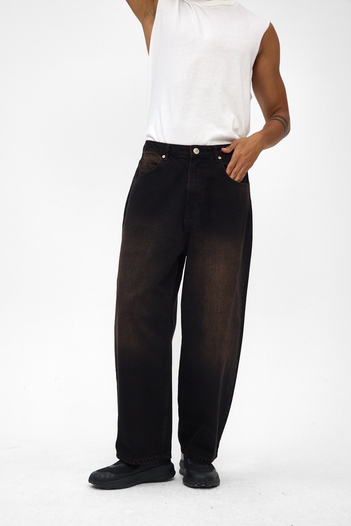 Washed Black Wide Baggy Jeans