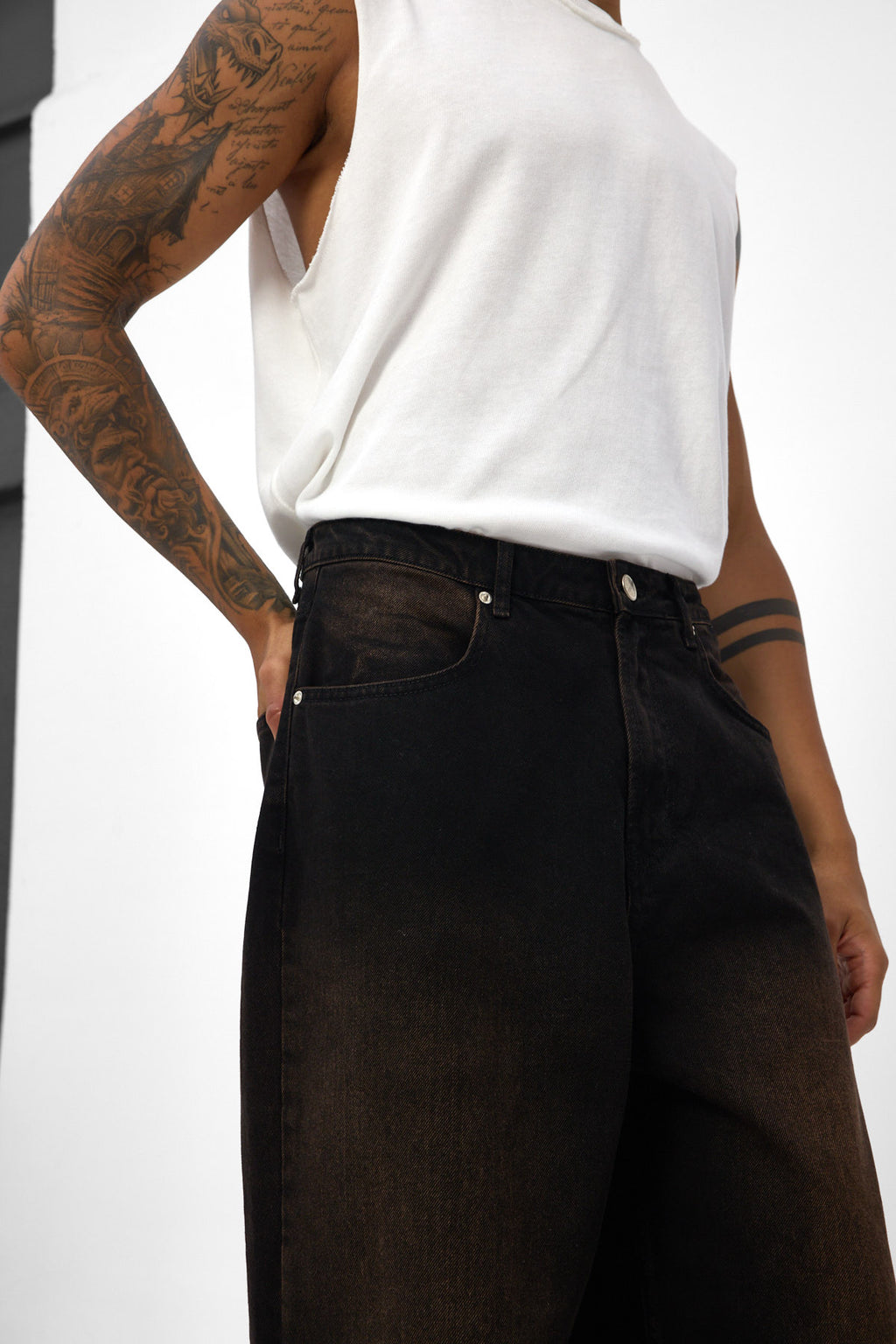 Washed Black Wide Baggy Jeans
