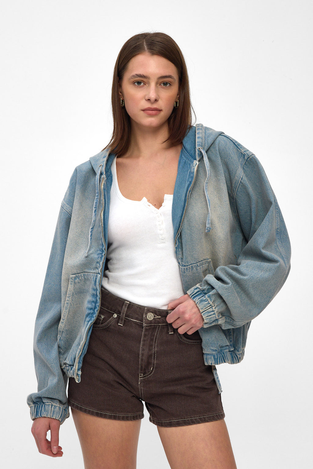 Light Blue Hooded Denim Jacket