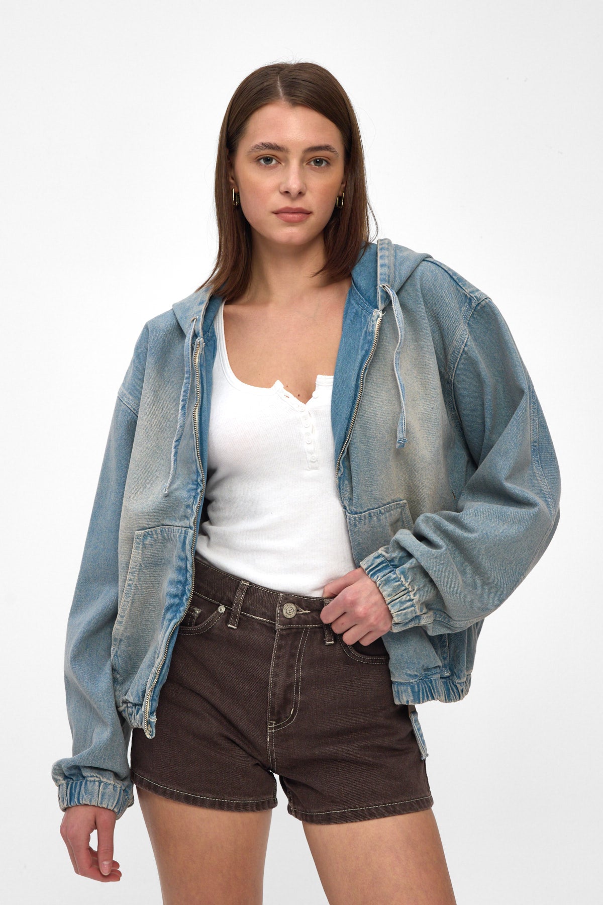 Light Blue Hooded Denim Jacket