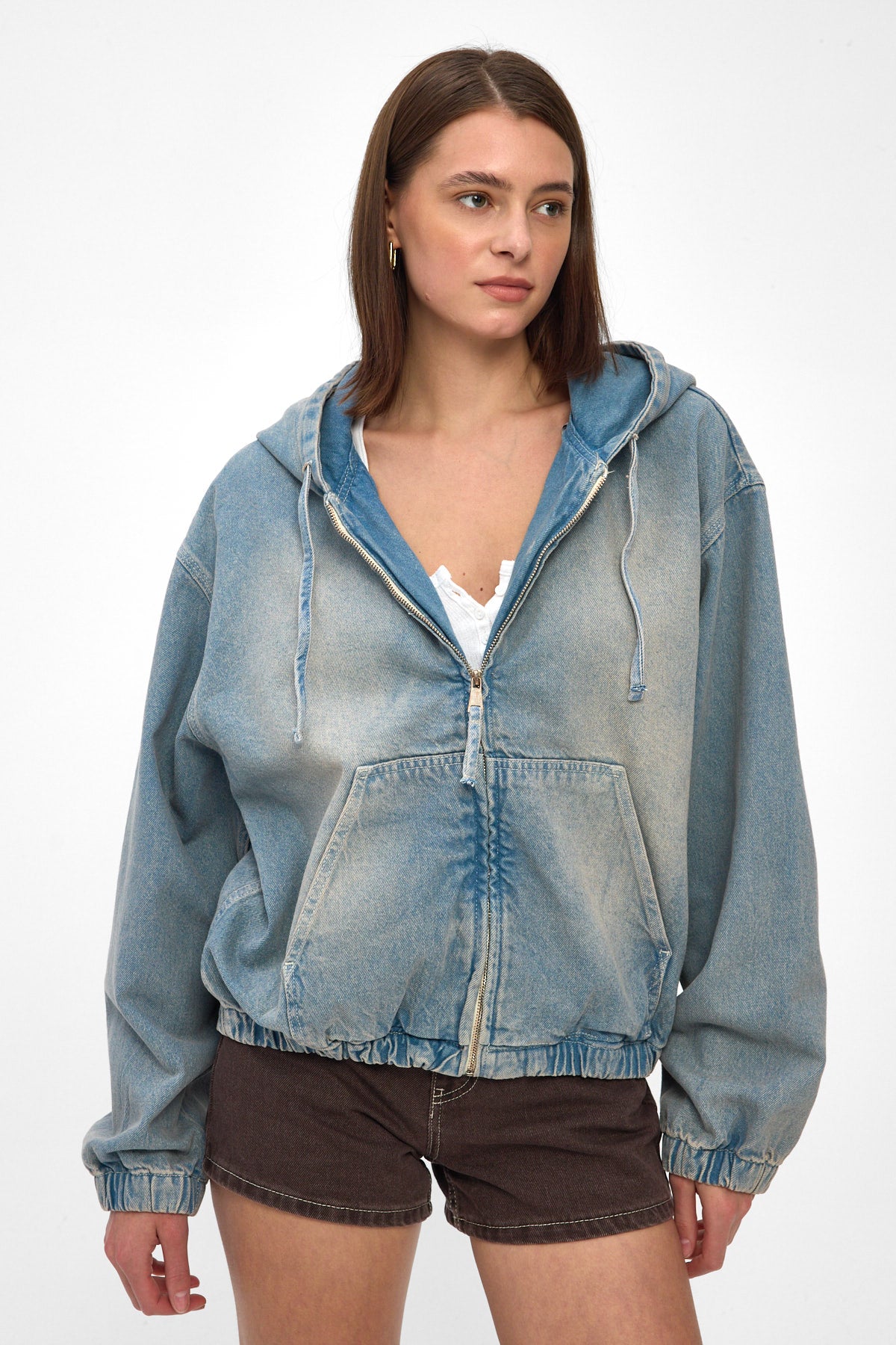Light Blue Hooded Denim Jacket