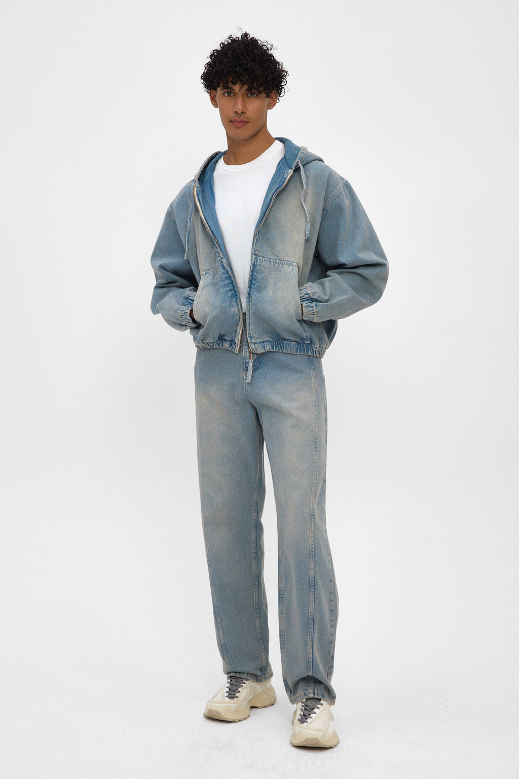Light Blue Hooded Zip Denim Jacket