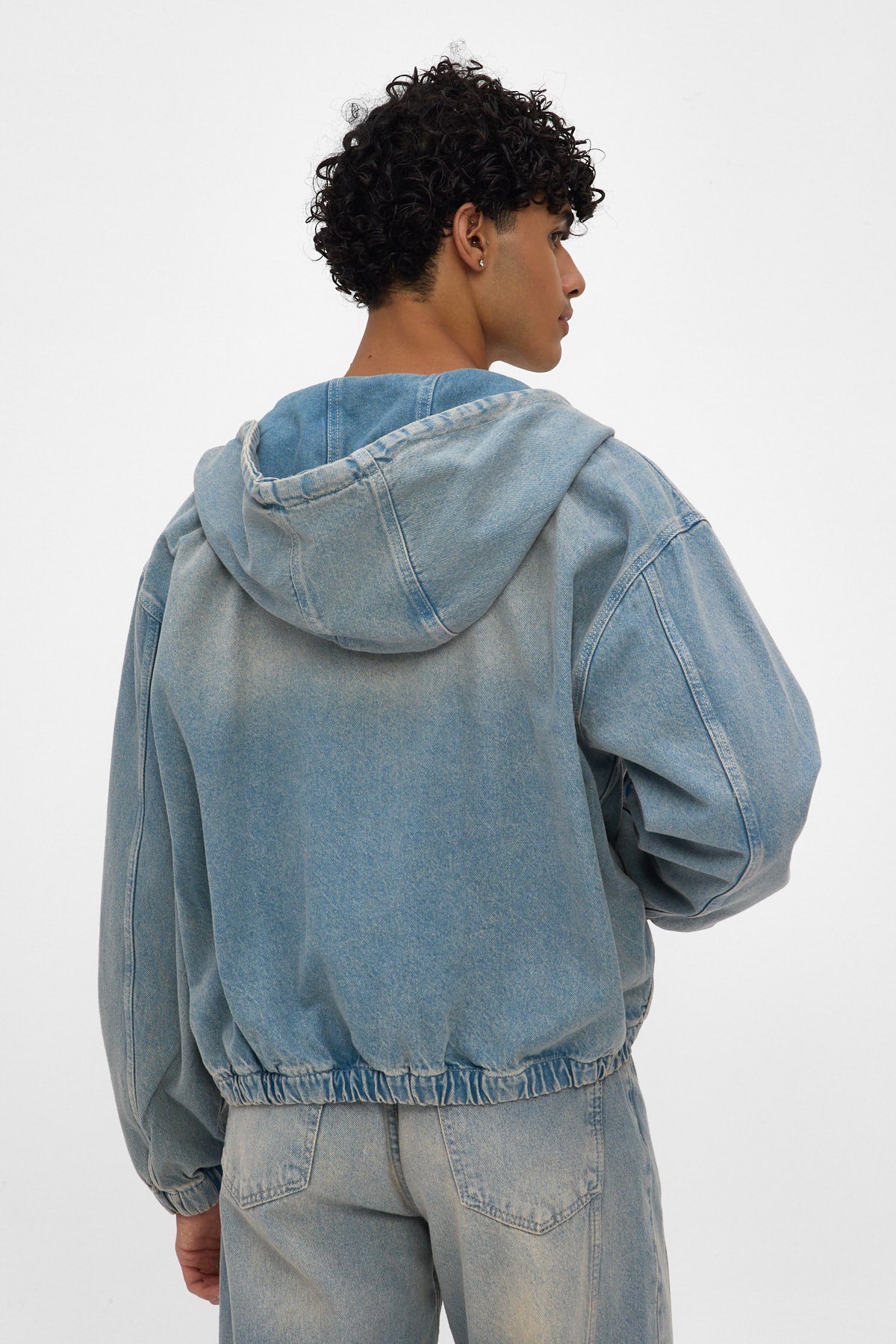 Light Blue Hooded Zip Denim Jacket