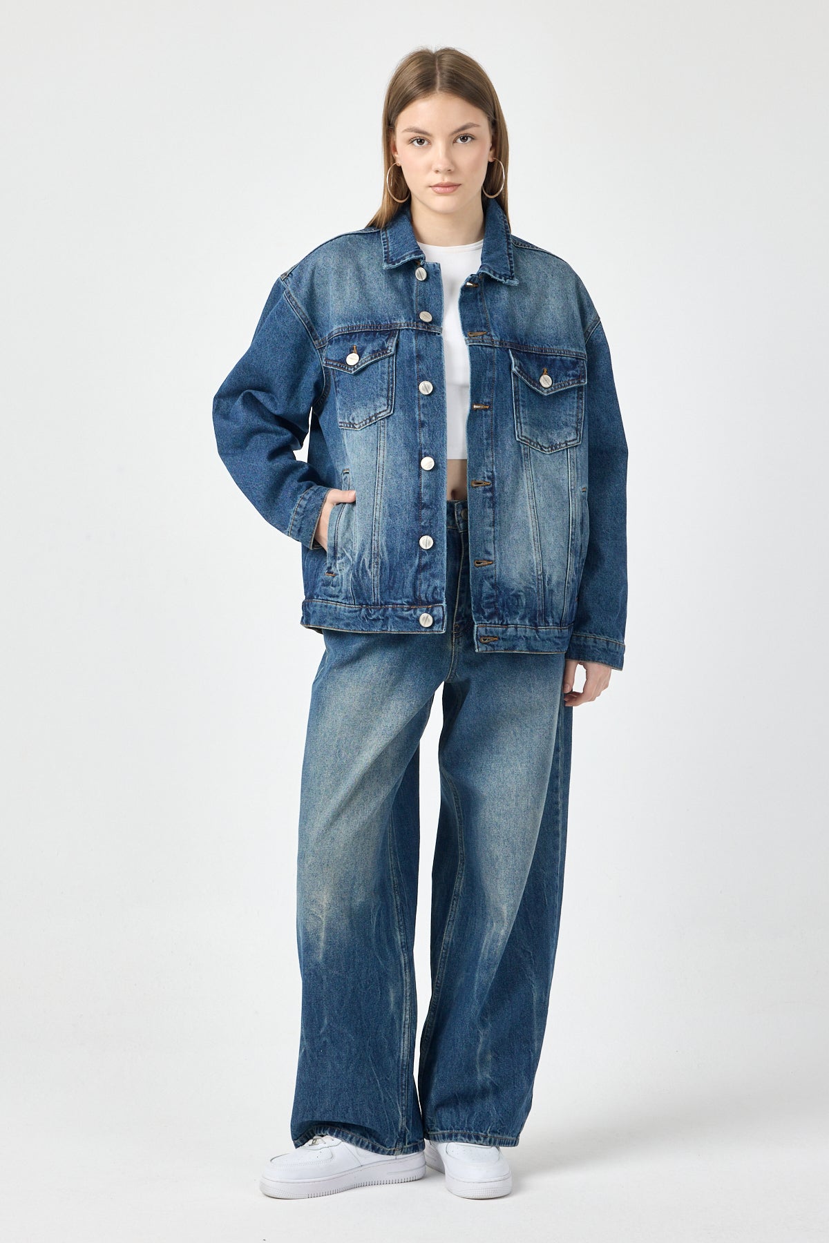 Oversized Denim Jacket for Women – Indigo Fade
