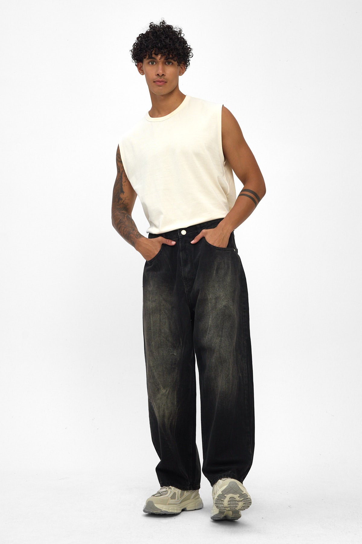 Washed Black Wide Baggy Jeans