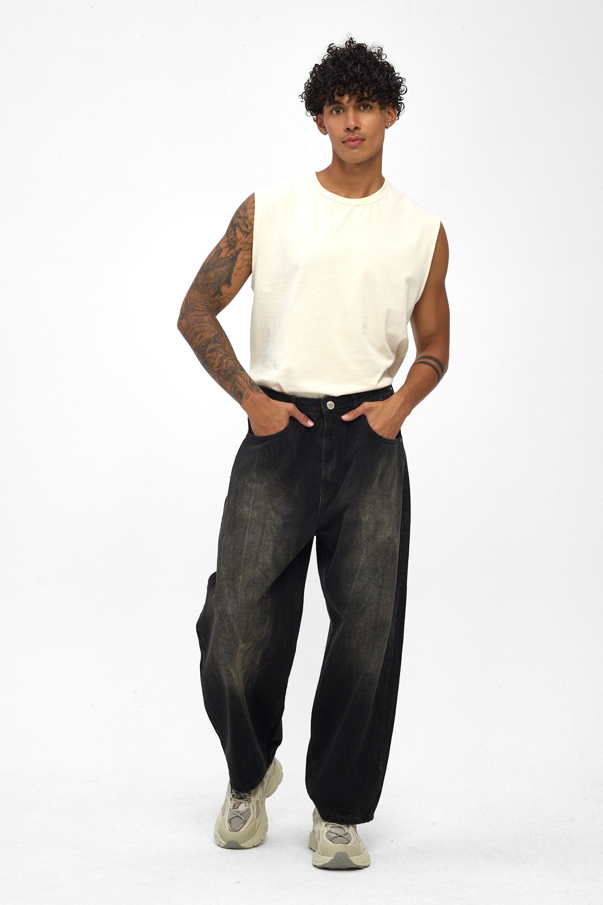 Washed Black Wide Baggy Jeans