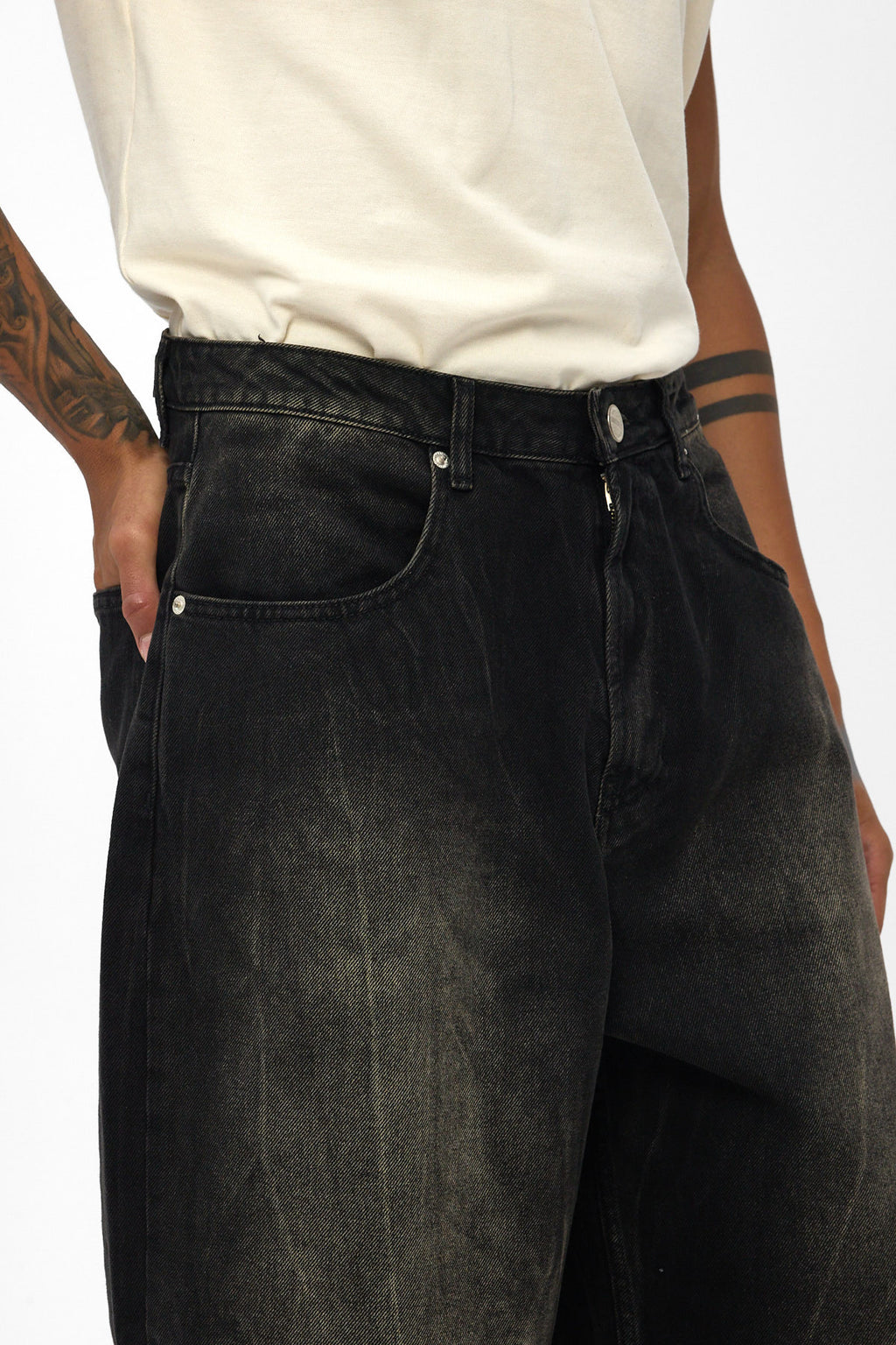 Washed Black Wide Baggy Jeans