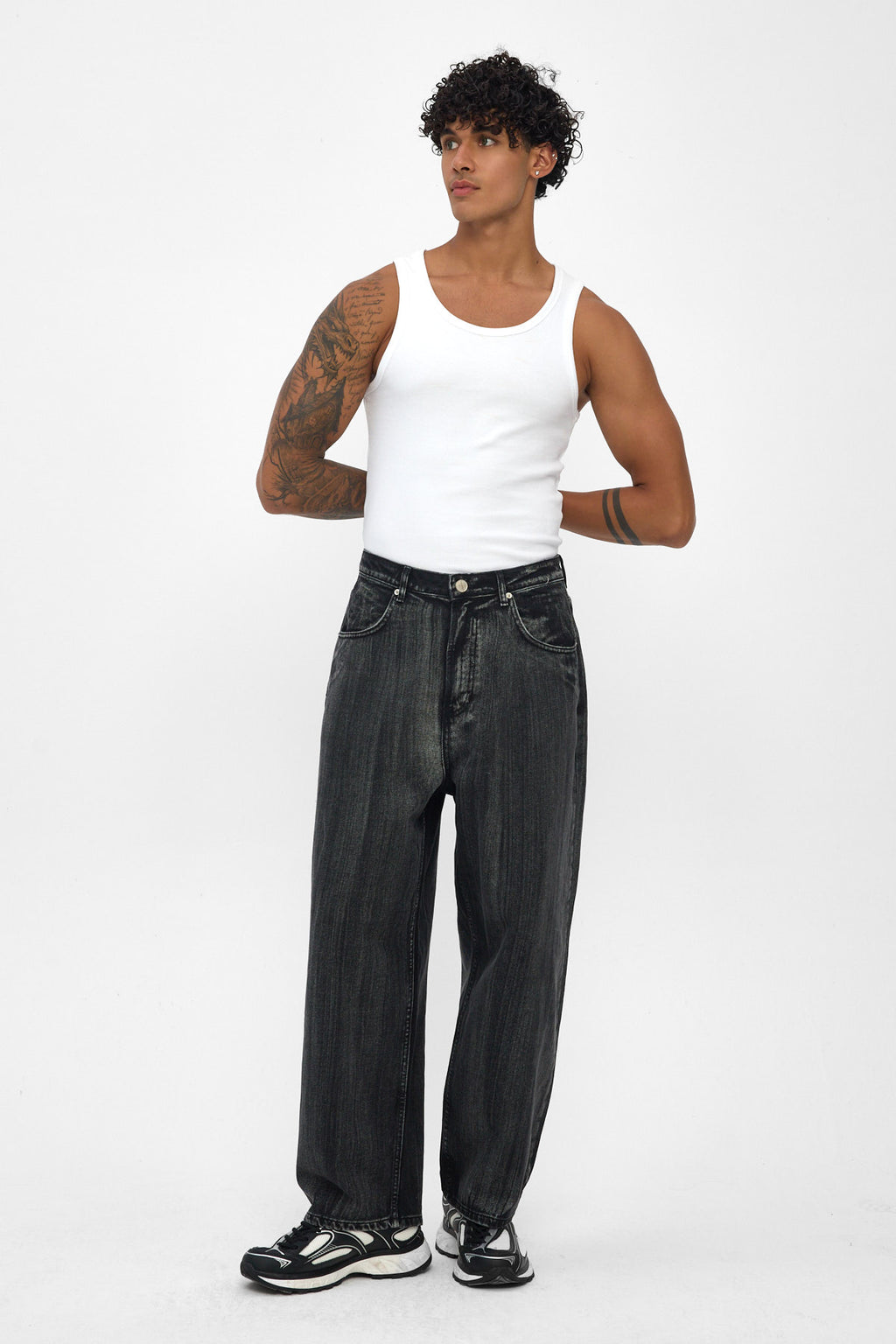 Washed Black Wide Baggy Jeans