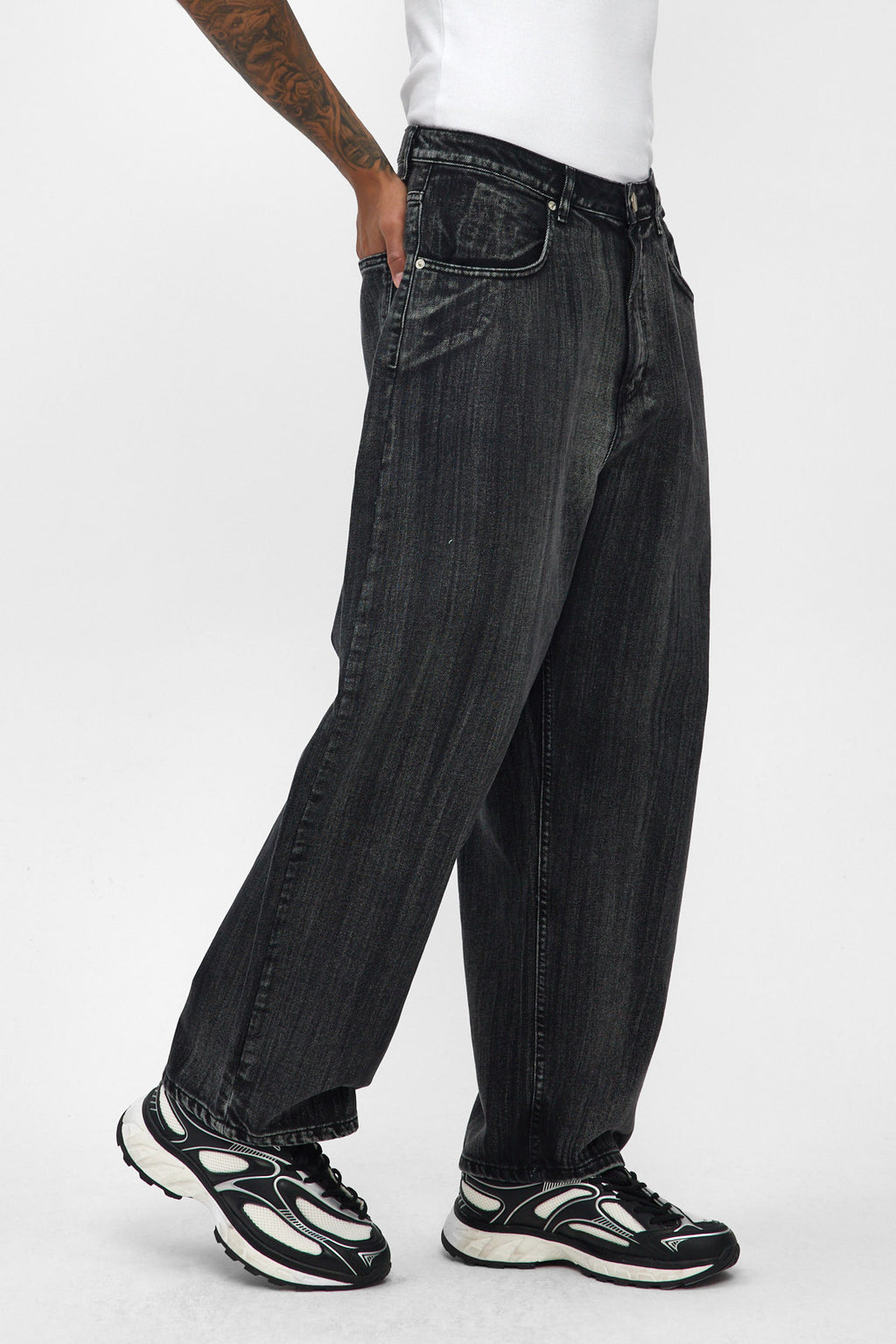 Washed Black Wide Baggy Jeans