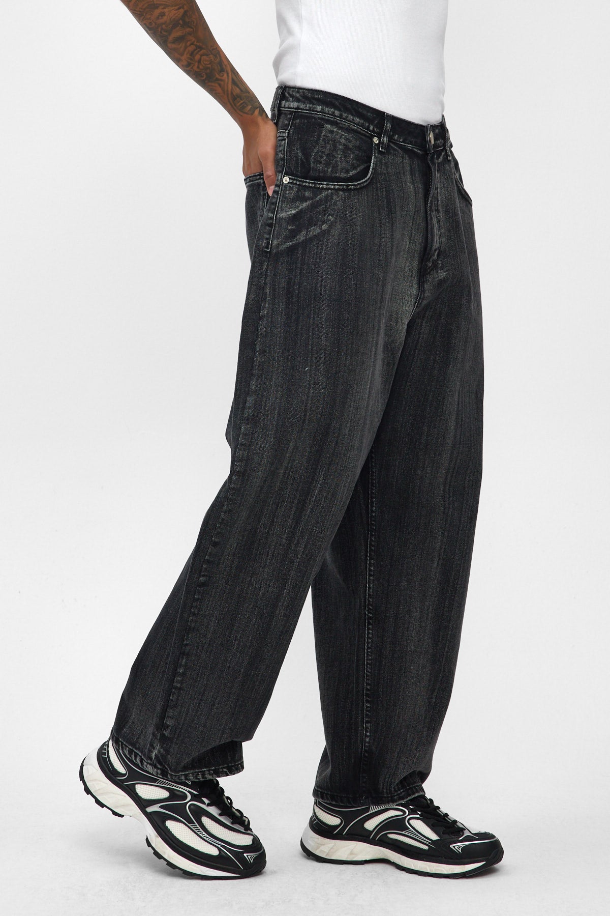 Washed Black Wide Baggy Jeans