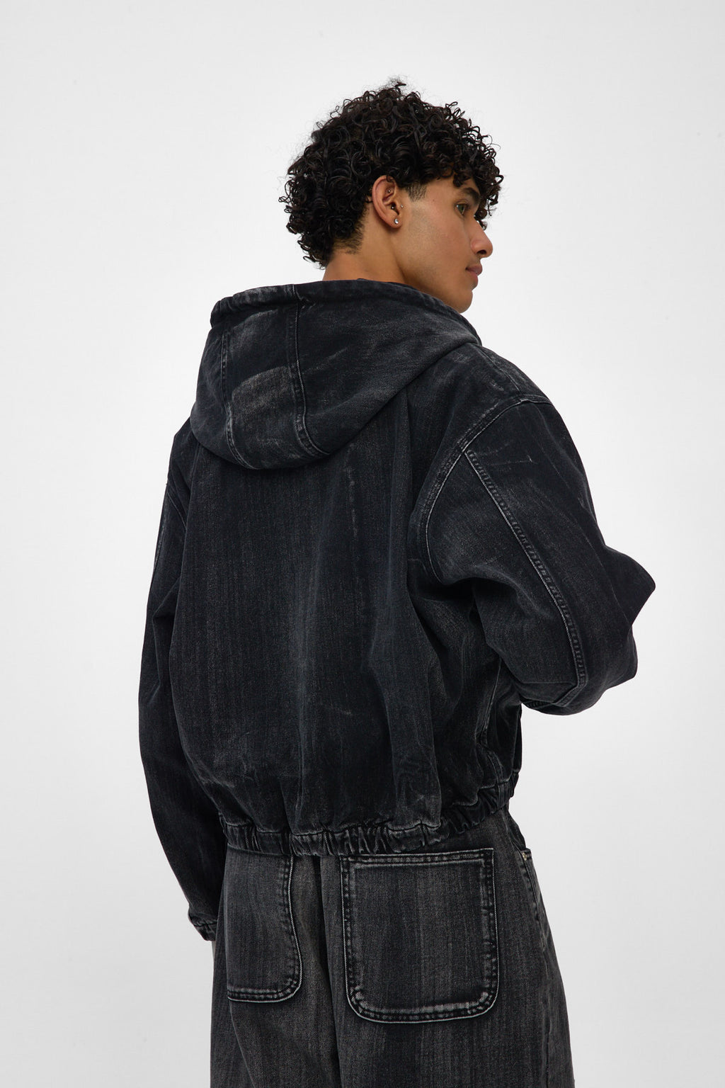 Washed Black Hooded Denim Jacket