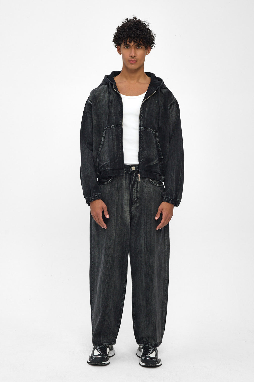 Washed Black Hooded Denim Jacket
