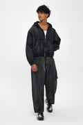 Washed Black Hooded Denim Jacket