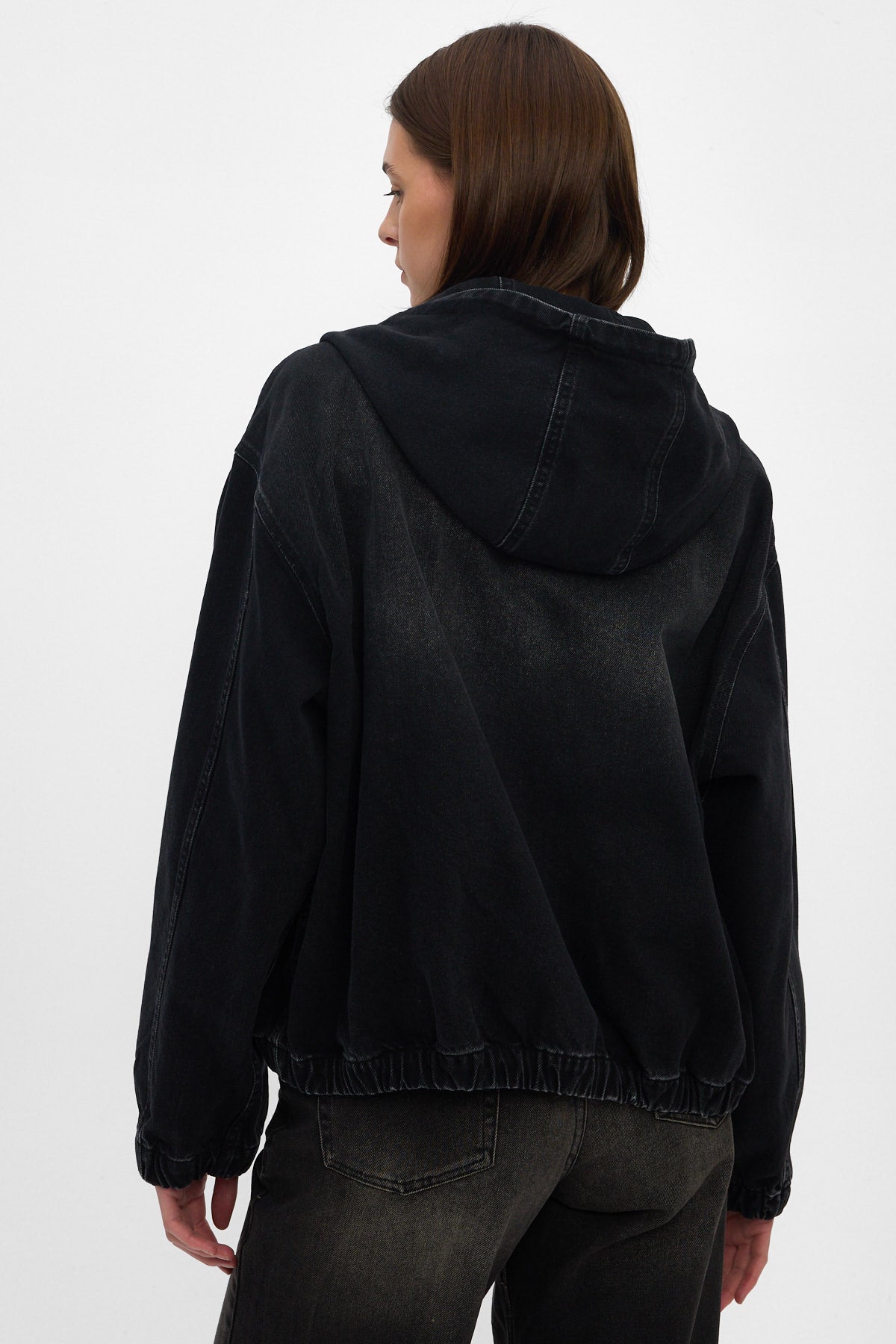 Washed Black Hooded Denim Jacket