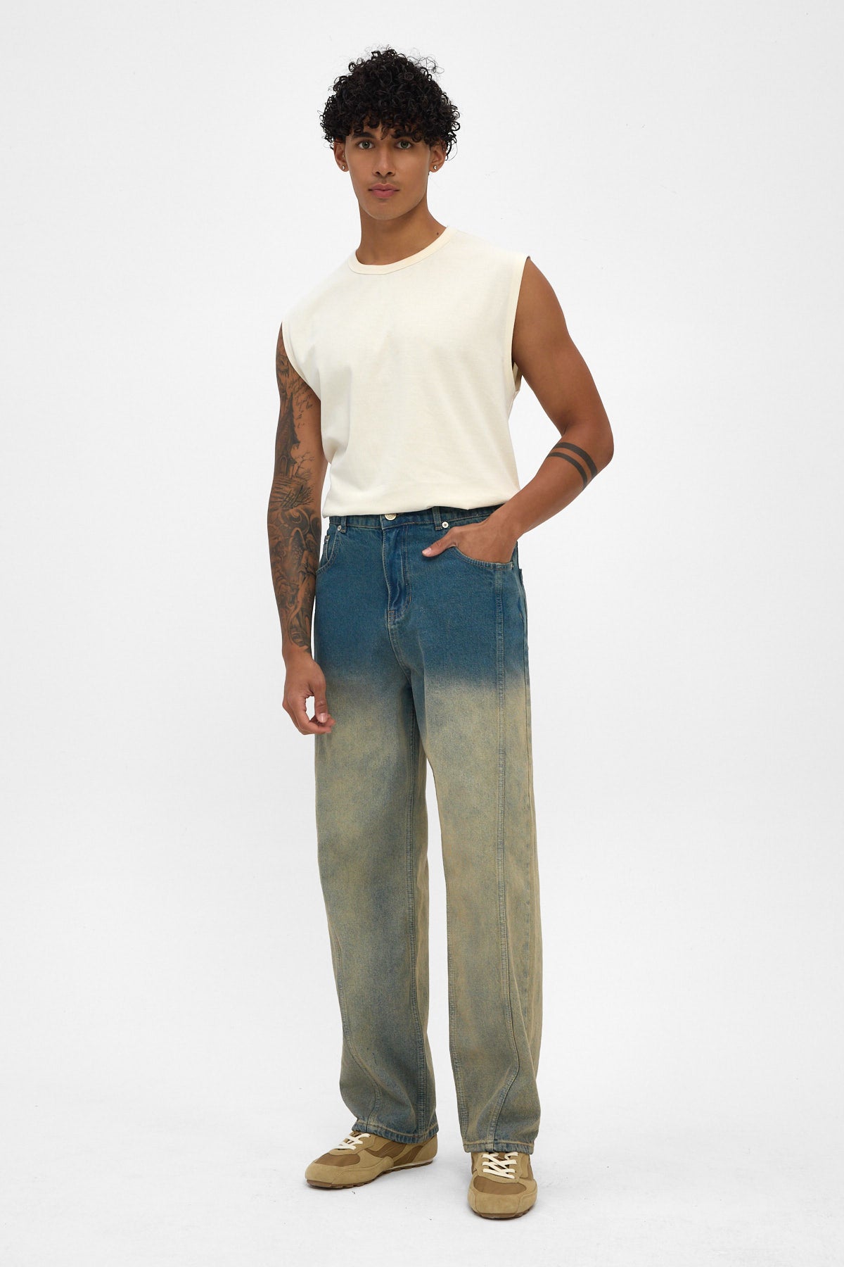 Light Blue Sand Fade Baggy Fit Jeans