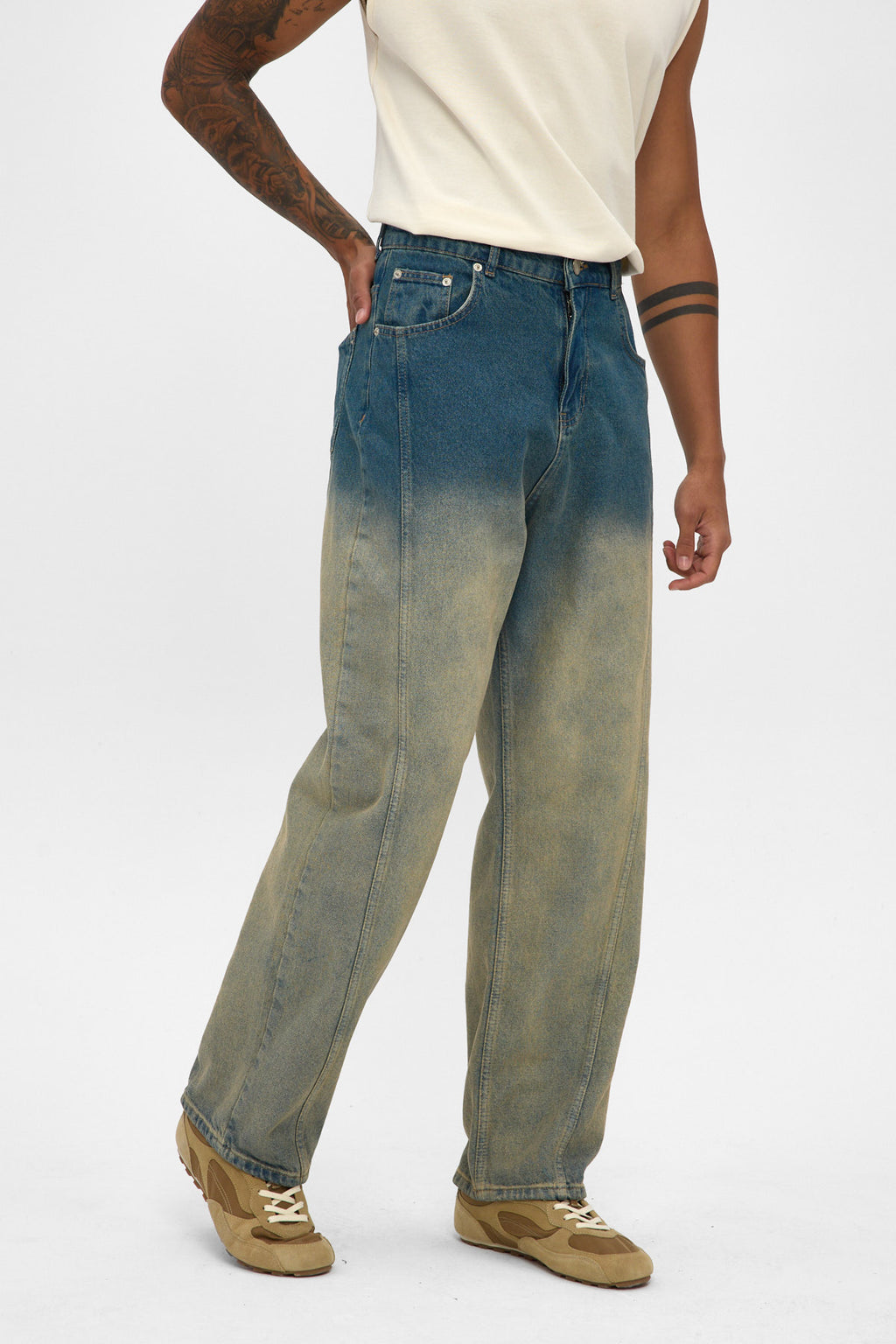 Light Blue Sand Fade Baggy Fit Jeans