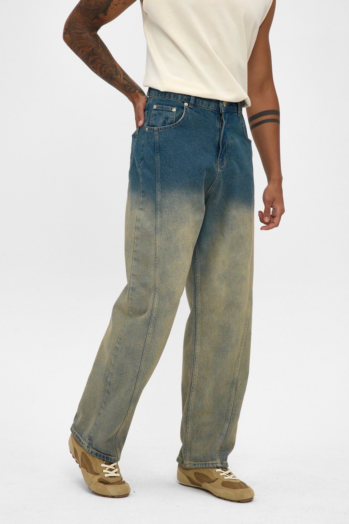 Light Blue Sand Fade Baggy Fit Jeans
