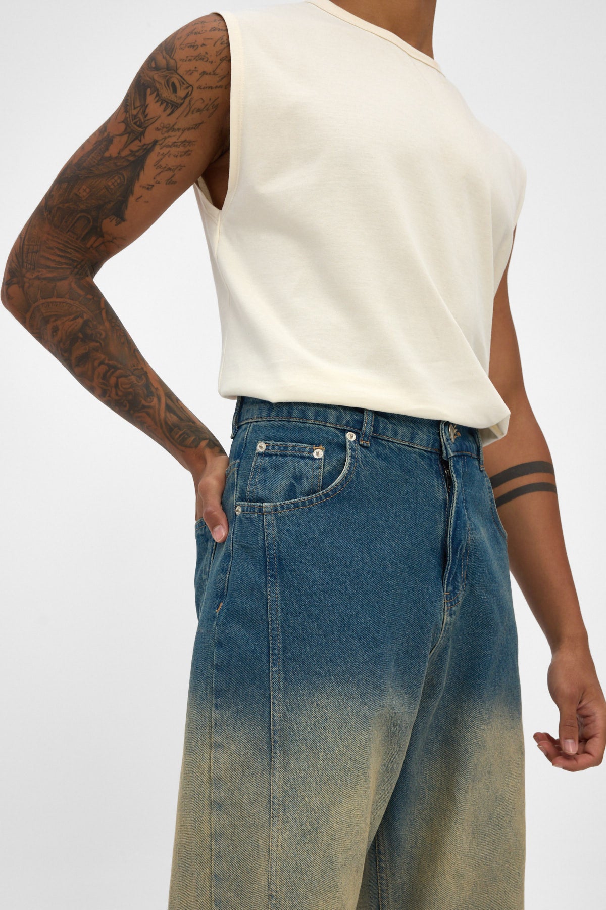 Light Blue Sand Fade Baggy Fit Jeans