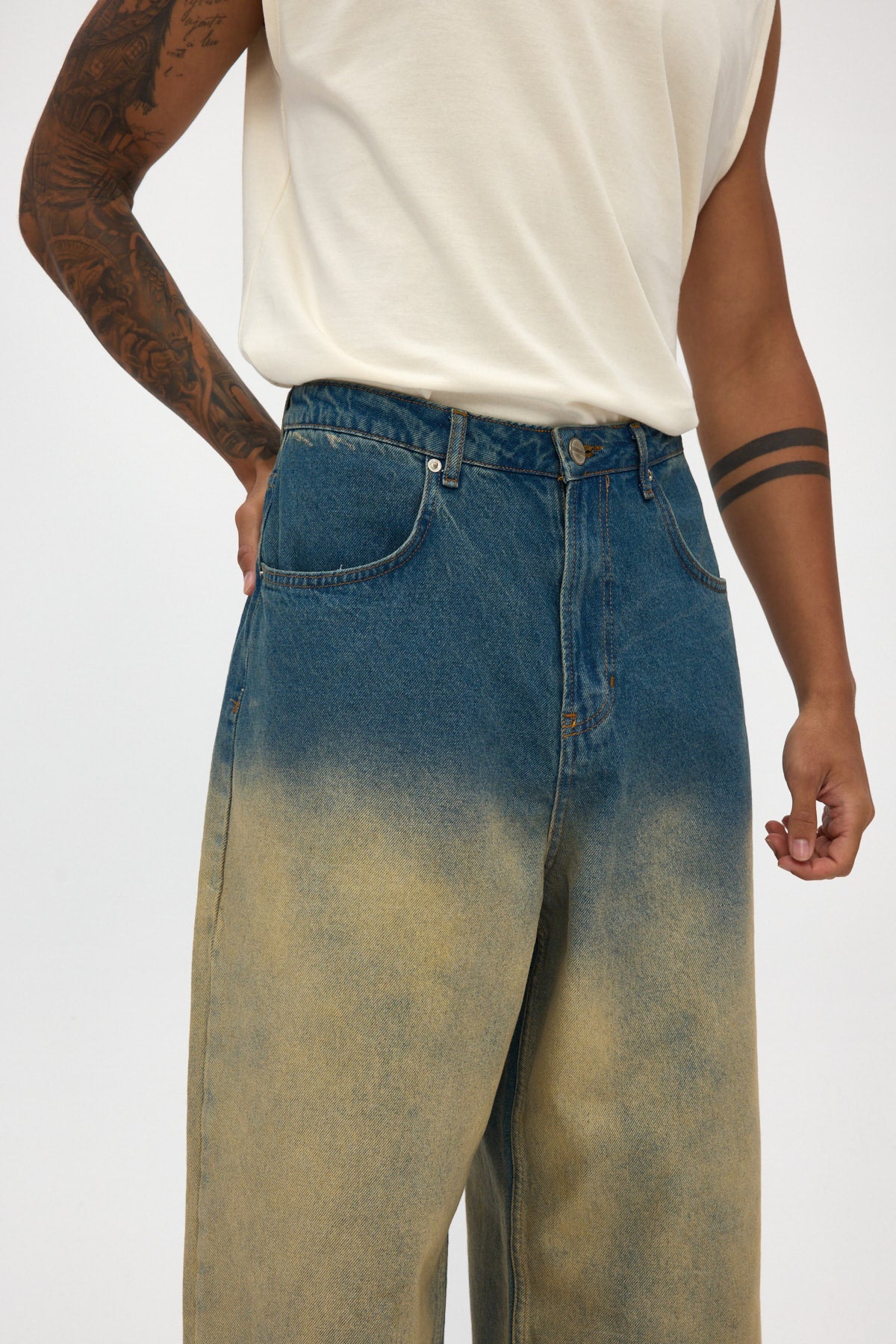 Light Blue Sand Fade Wide Baggy Jeans