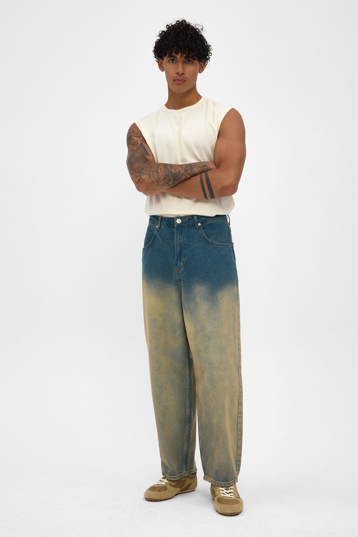 Light Blue Sand Fade Wide Baggy Jeans