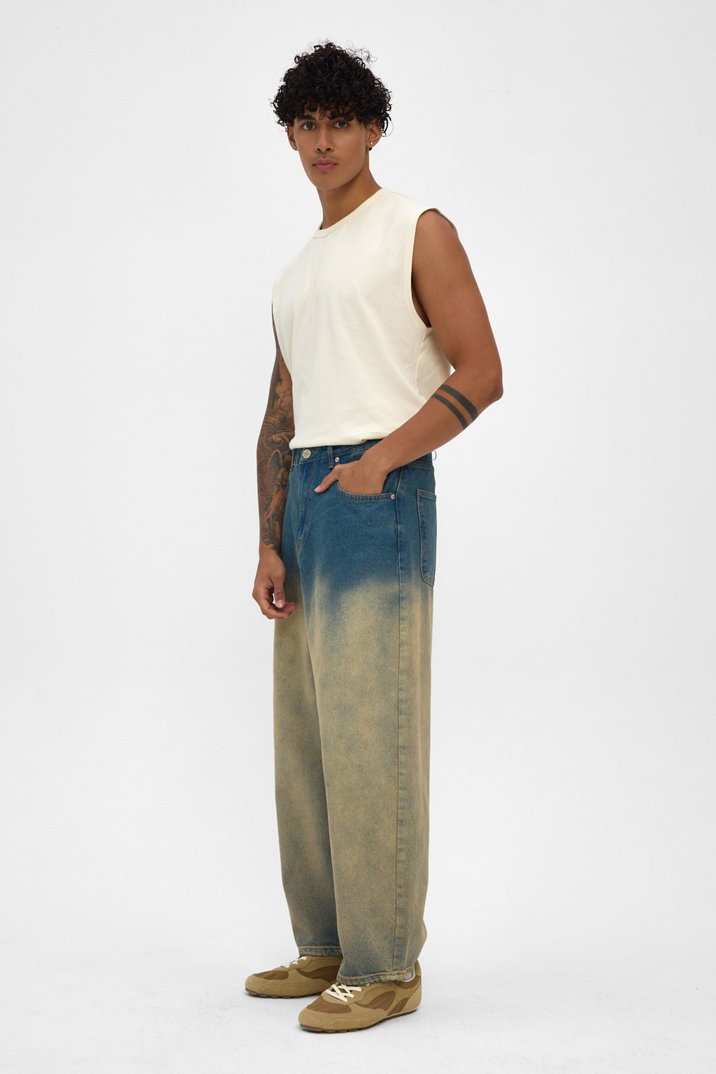 Light Blue Sand Fade Wide Baggy Jeans