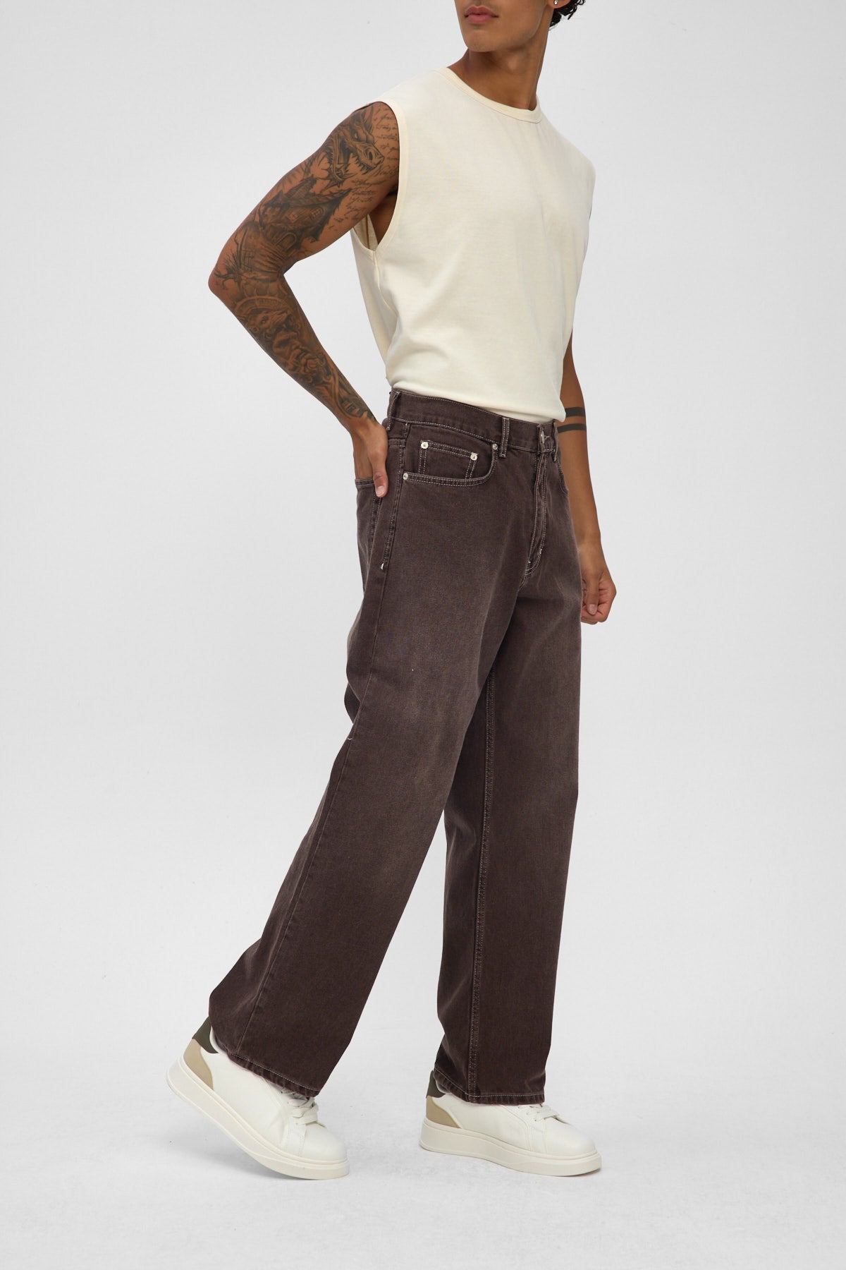 Brown Tint Loose Fit Jeans