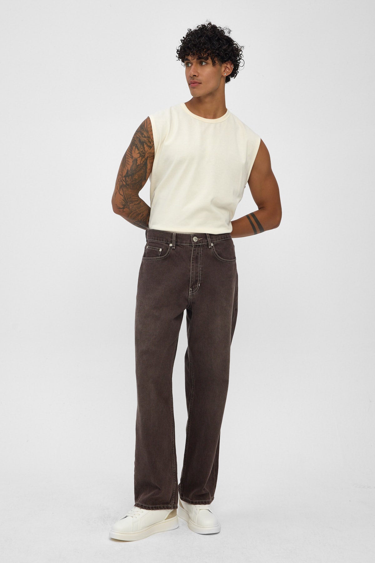 Brown Tint Loose Fit Jeans