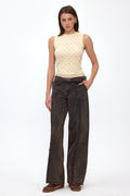 Brown Belted Fringed Wide Leg Jeans
