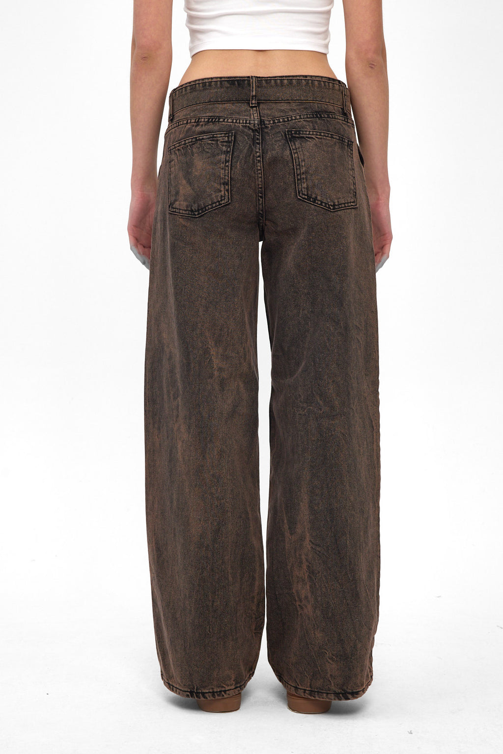 Brown Belted Fringed Wide Leg Jeans