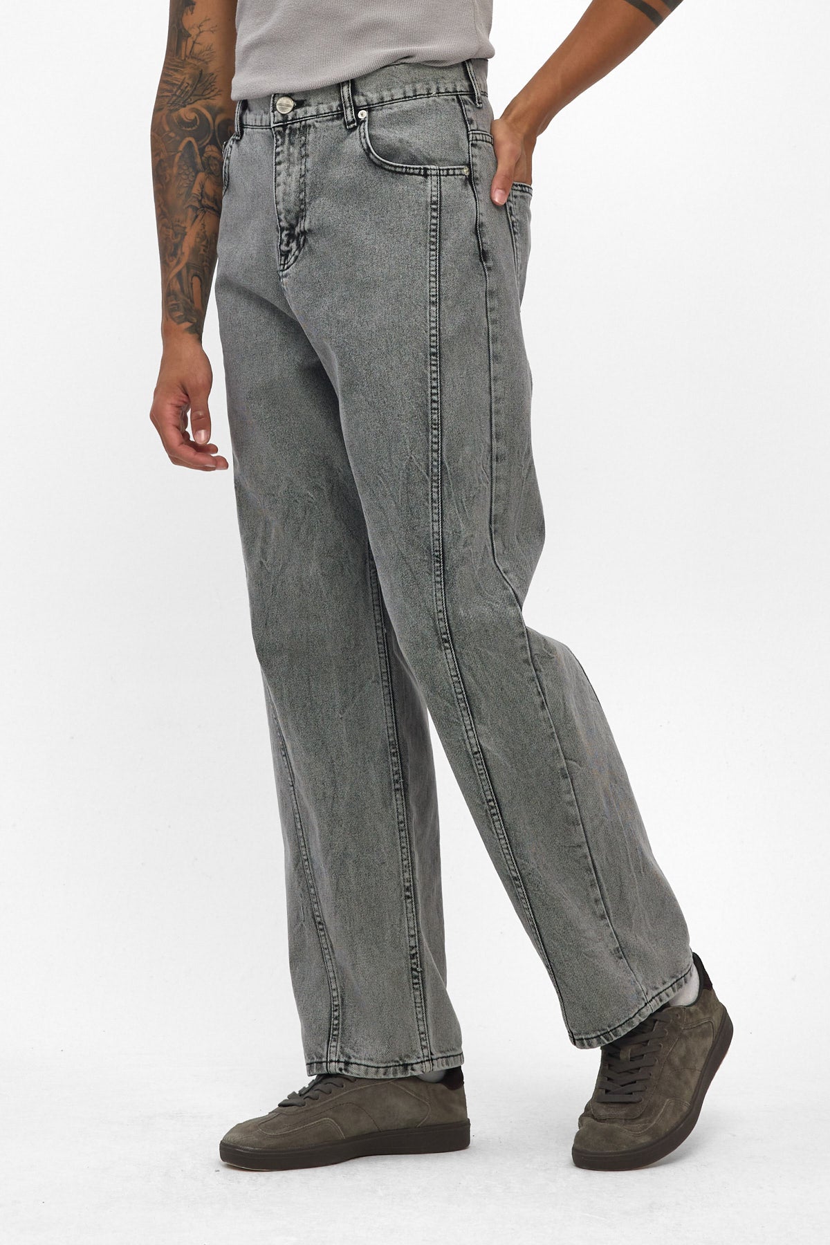 Washed Grey Baggy Fit Jeans