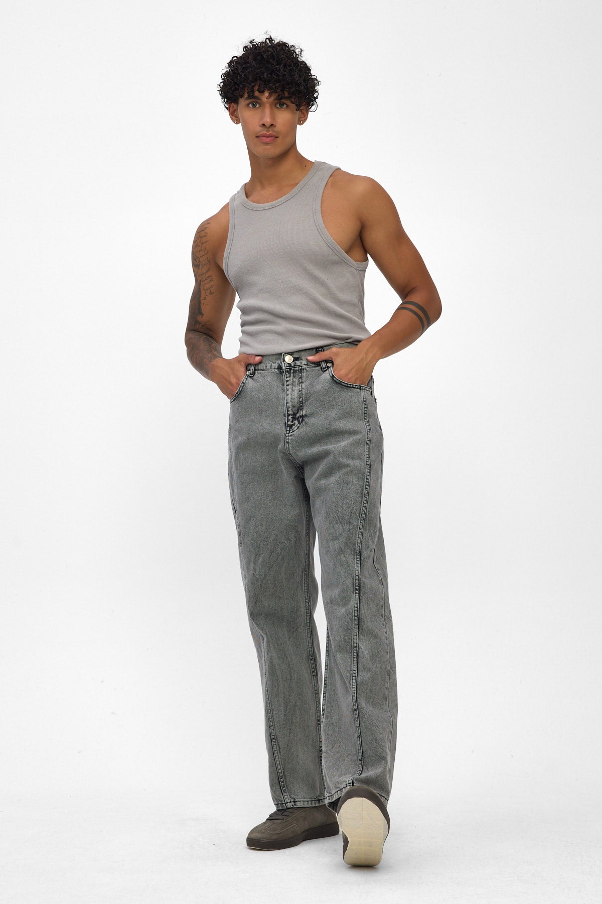 Washed Grey Baggy Fit Jeans