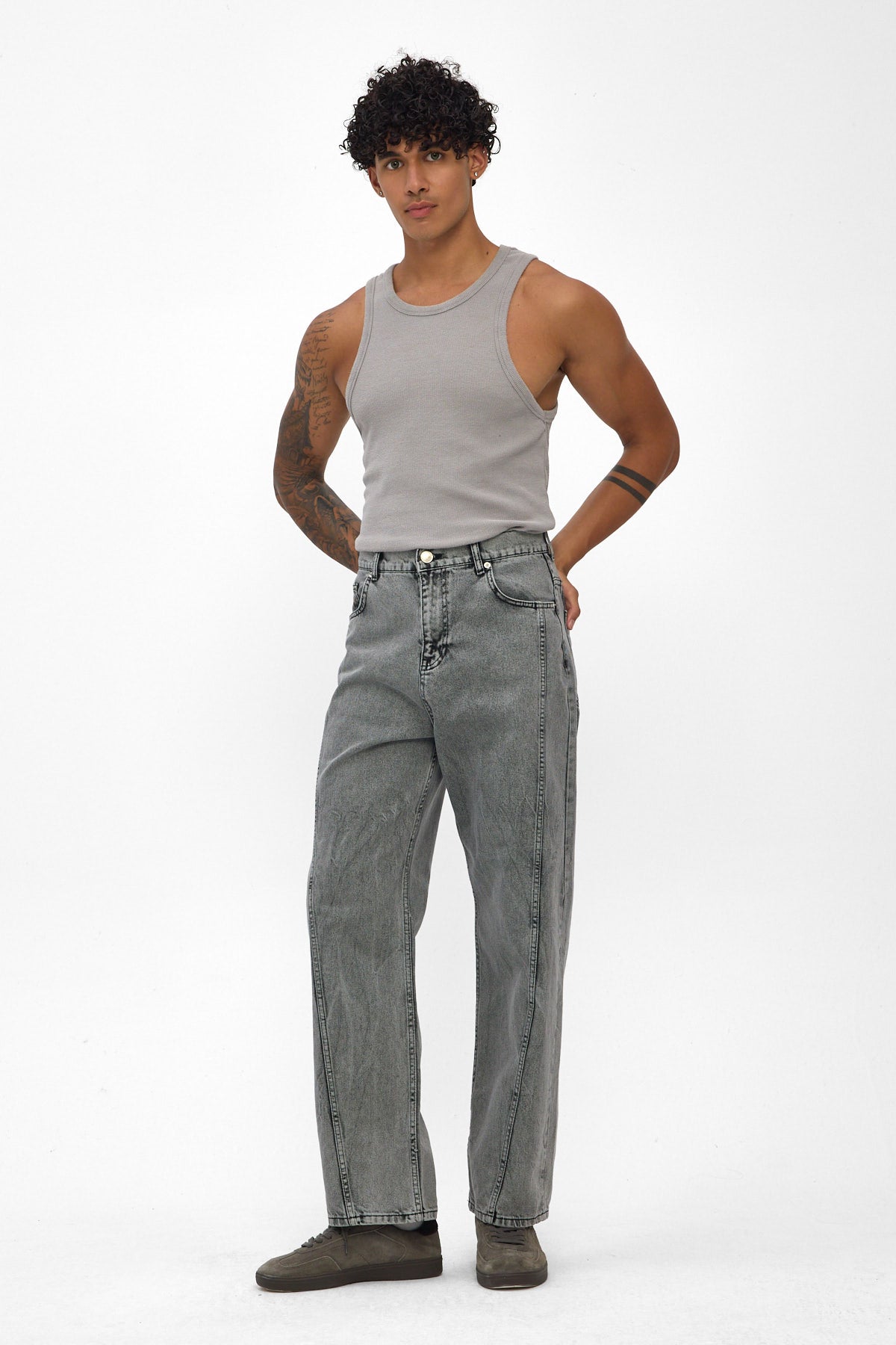 Washed Grey Baggy Fit Jeans