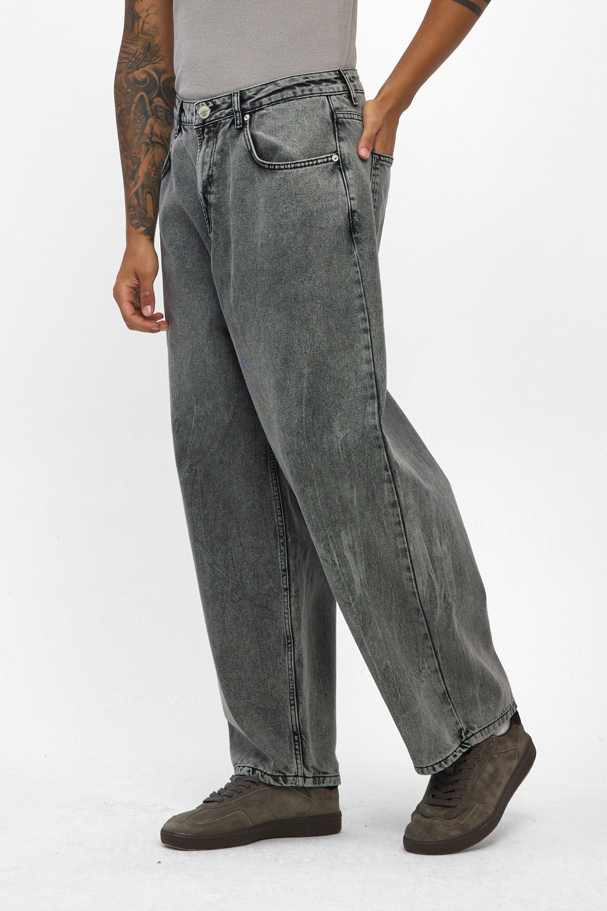 Washed Grey Wide Baggy Jeans