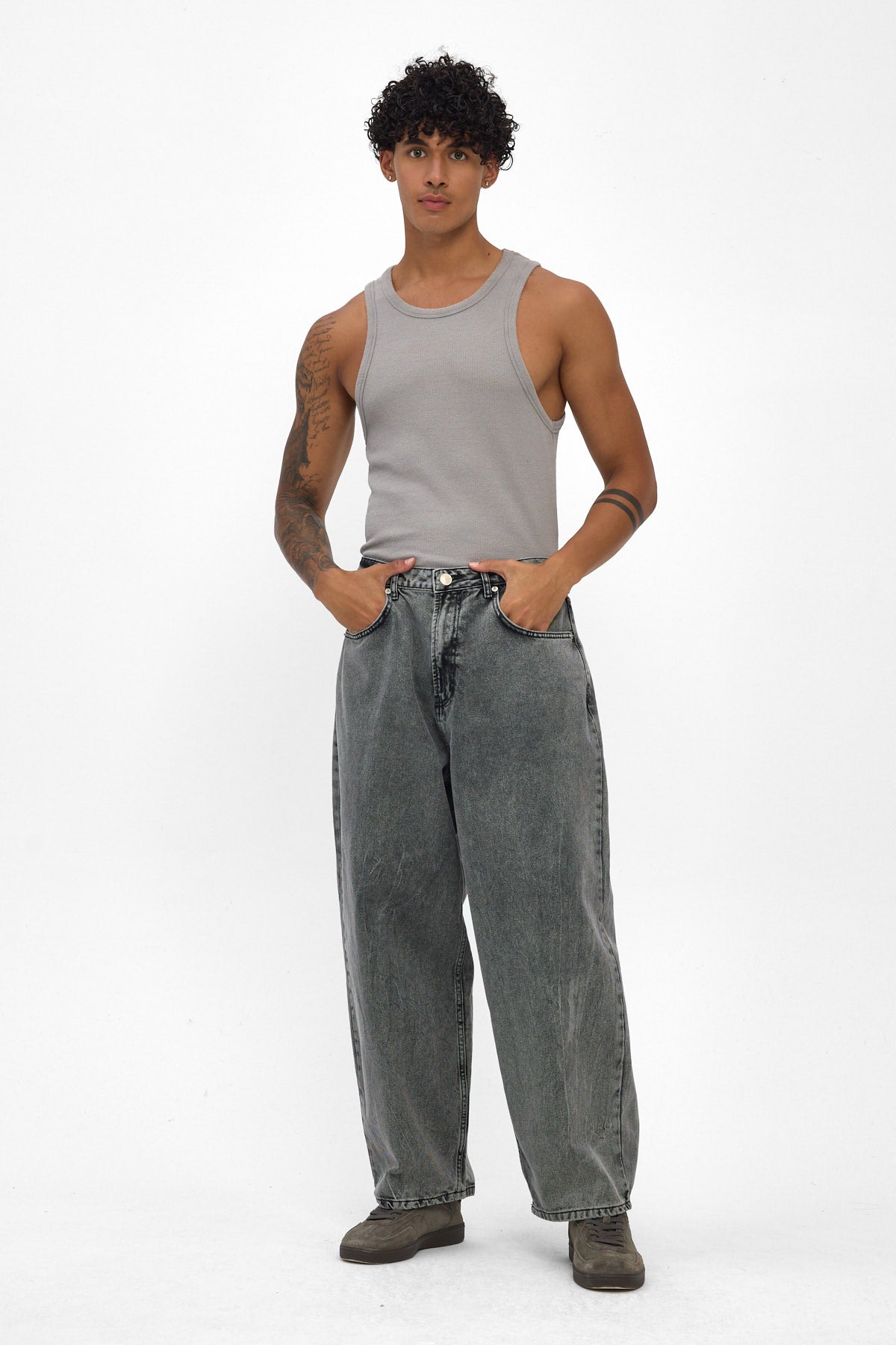 Washed Grey Wide Baggy Jeans