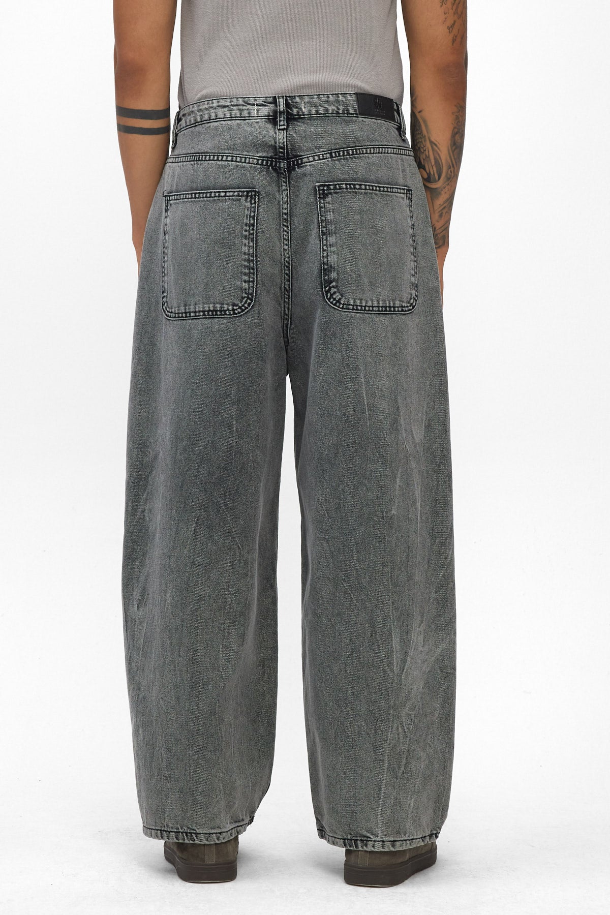 Washed Grey Wide Baggy Jeans