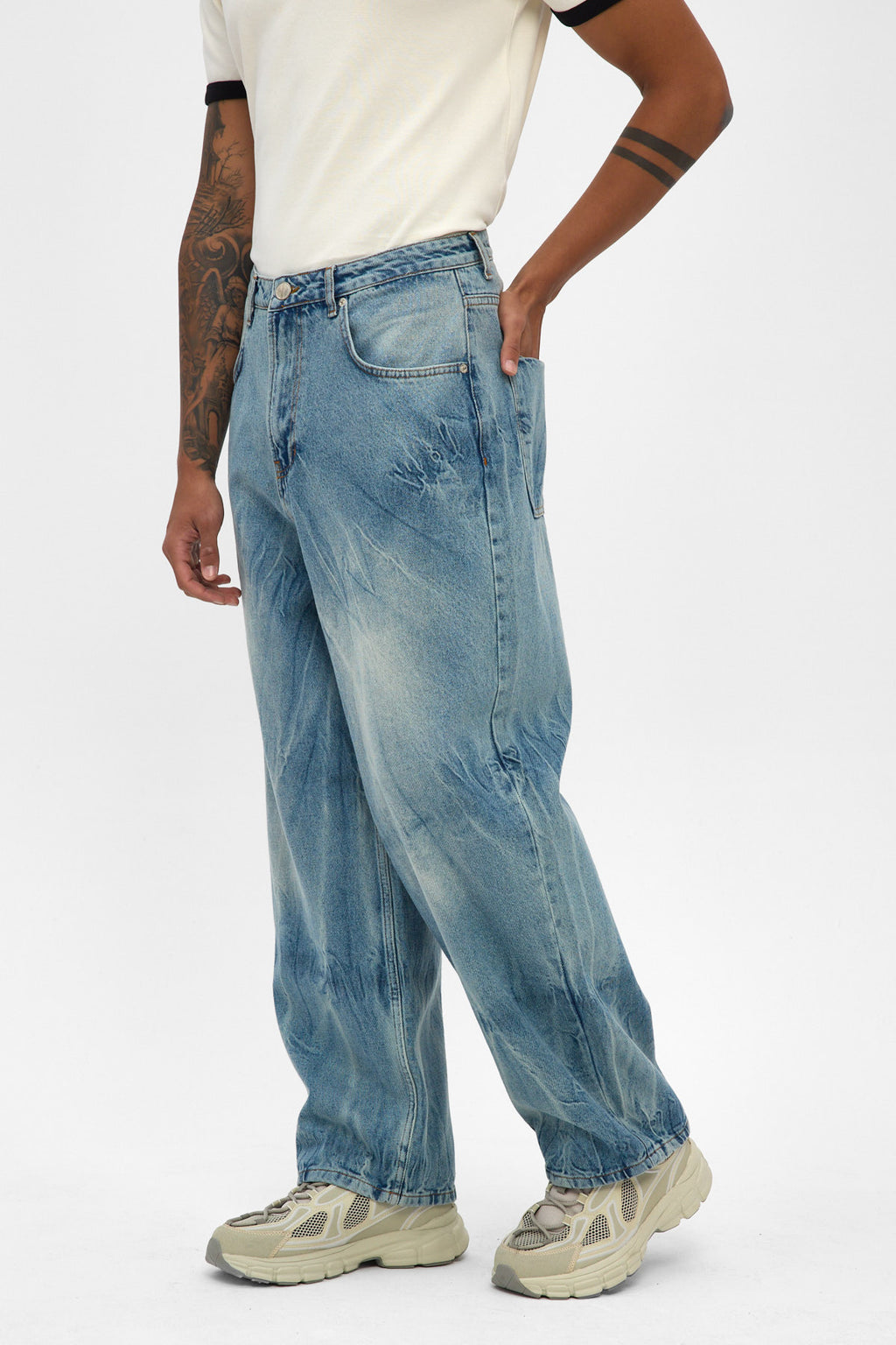 Light Blue Sand Fade Wide Baggy Jeans
