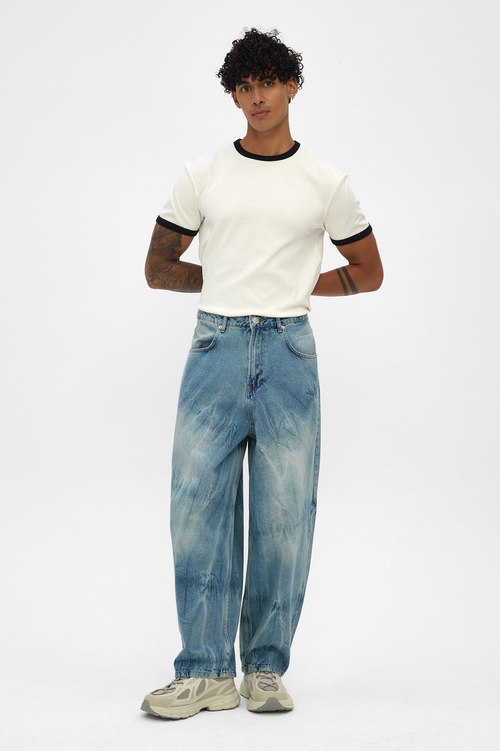 Light Blue Sand Fade Wide Baggy Jeans