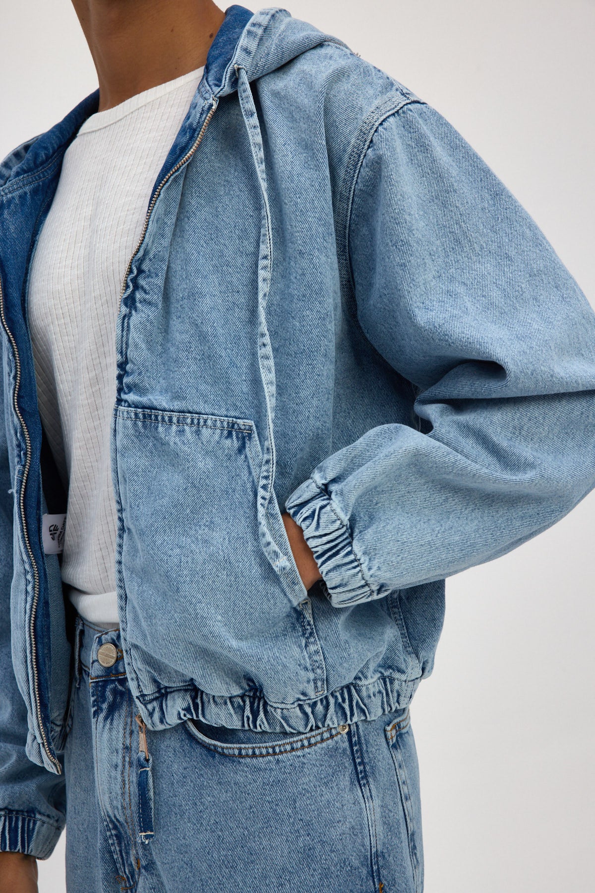 Light Blue Hooded Zip Denim Jacket