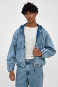Light Blue Hooded Zip Denim Jacket