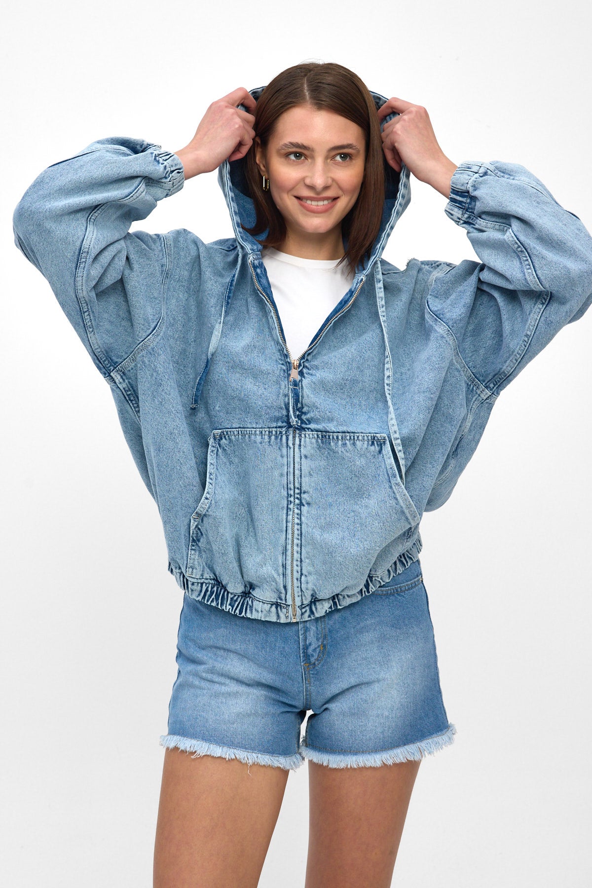 Light Blue Hooded Denim Jacket