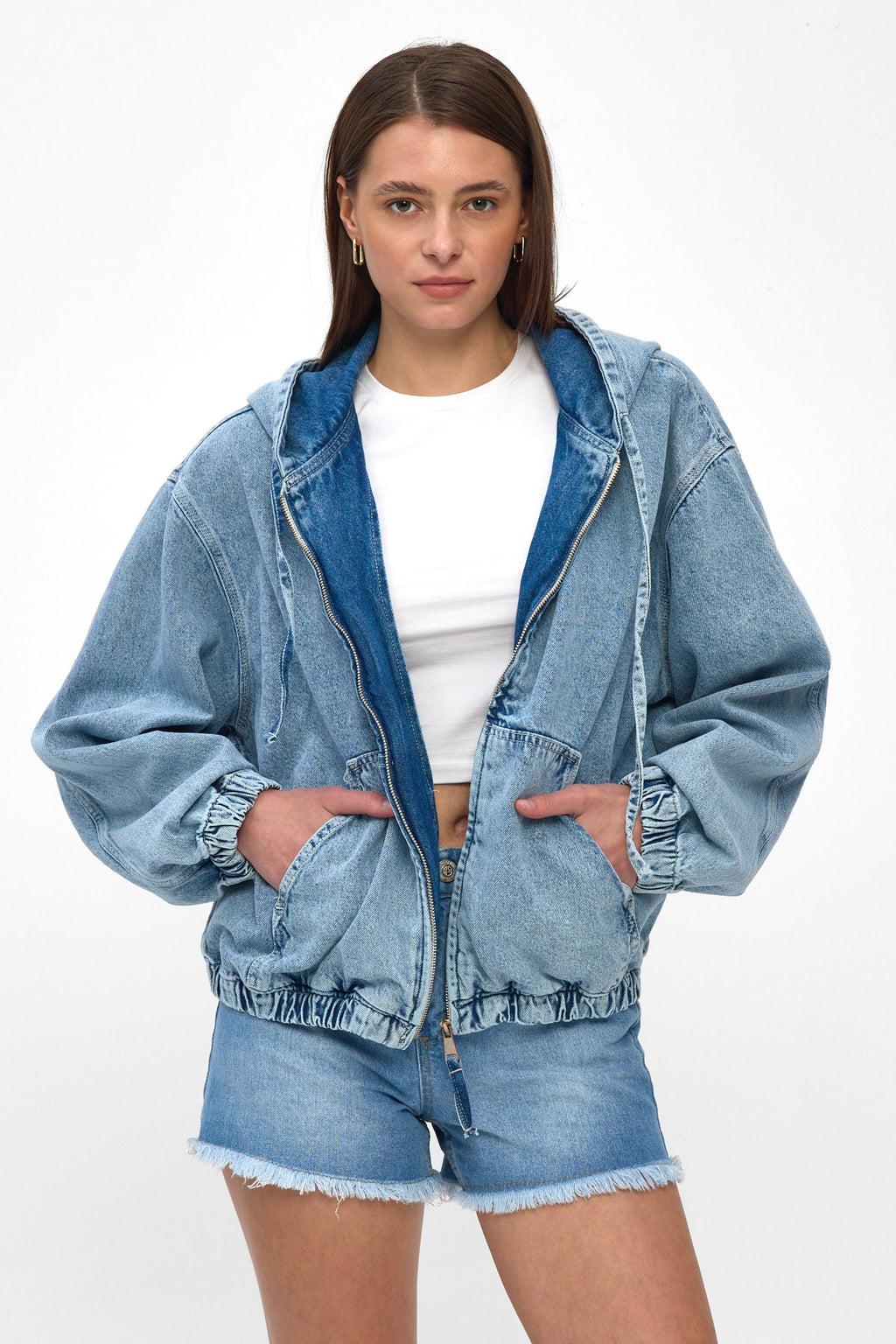 Light Blue Hooded Denim Jacket