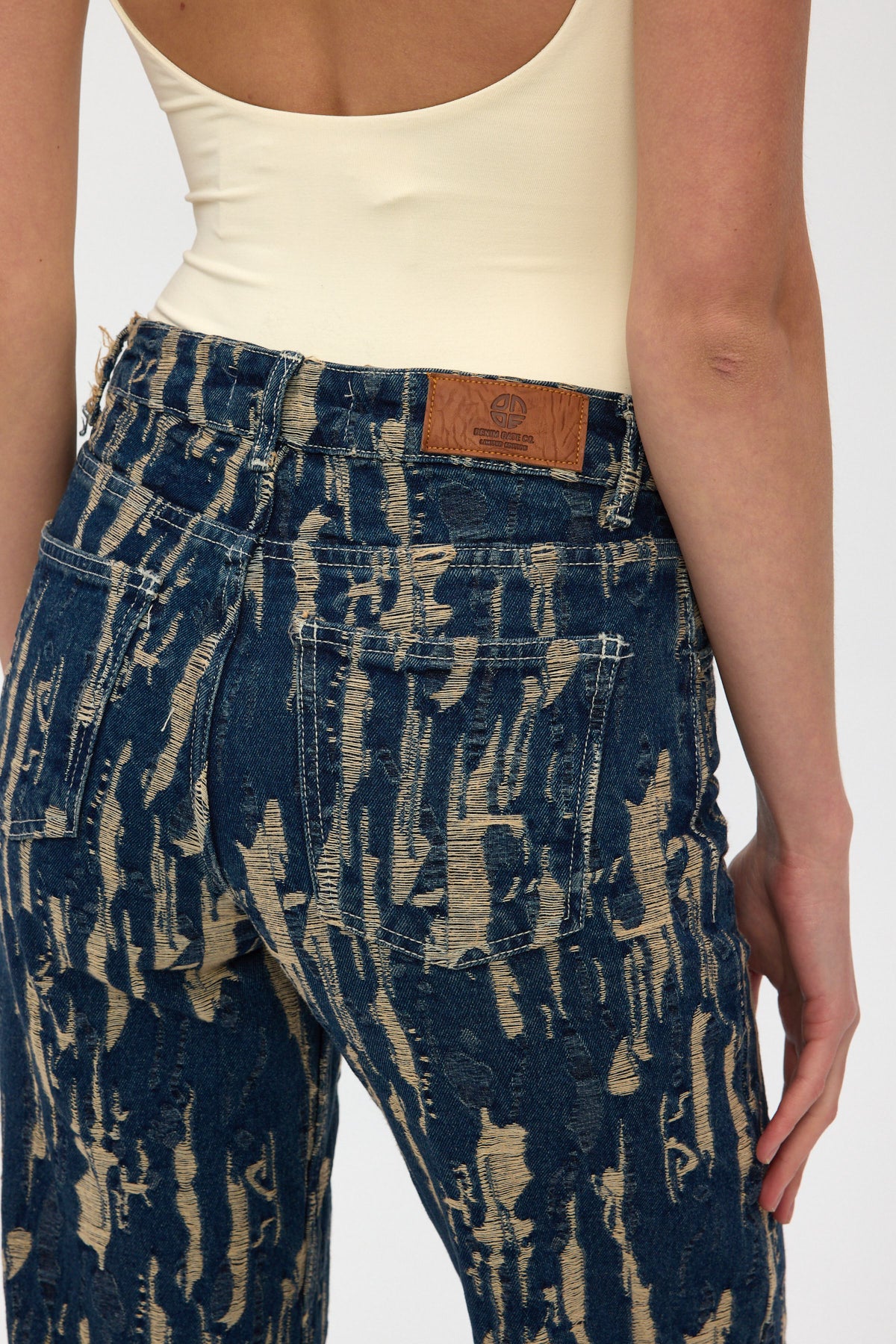 Gold Jacquard High Rise Wide Leg Jeans